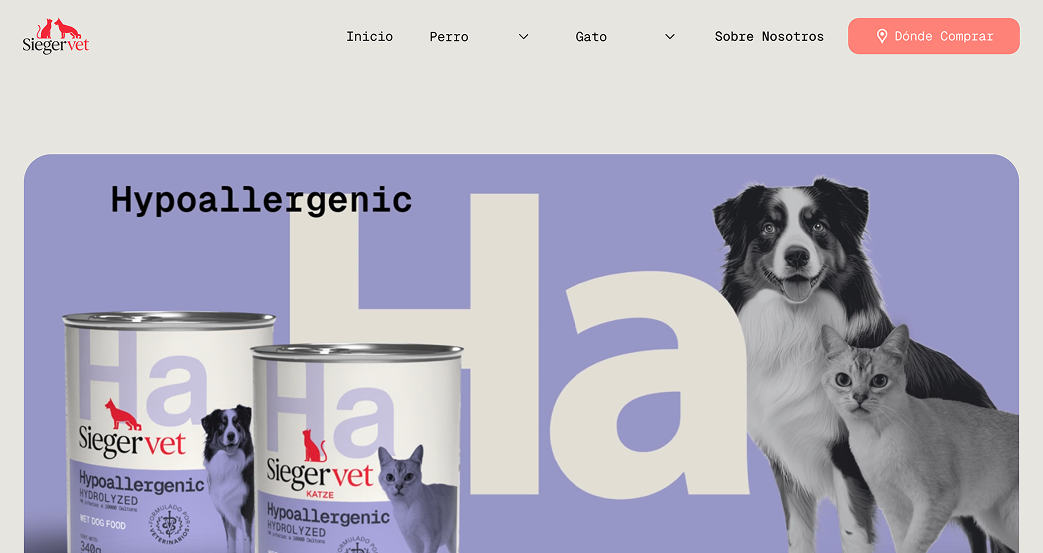 Sieger Vet interface showing the veterinary product catalog with ultra-fast loading